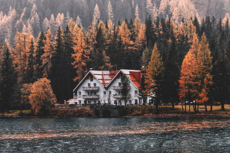 waterfront, water, abies, conifer, 2K, change, day, architecture, spruce, outdoors, built structure, pine, white, italy, land, nature, painting, larch