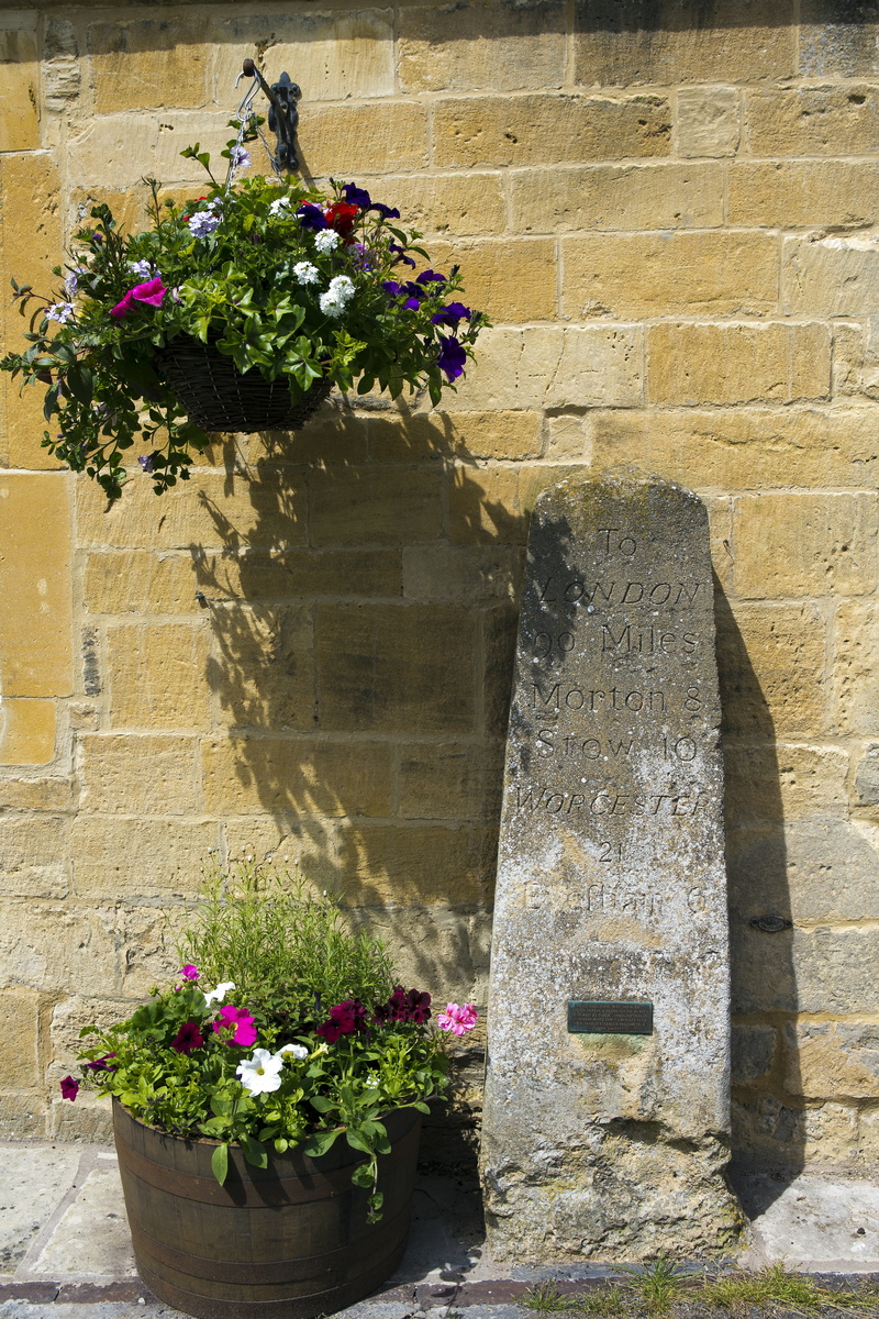 cotswolds, freshness, hanging basket, built structure, very old distance marker, historic, flower head, building exterior, architecture, bouquet, growth