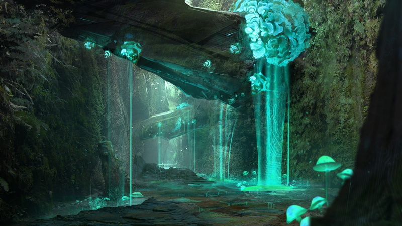 planet, rock - object, spaceship, night, 2K, beauty in nature, low angle view, fantasy art, swamp, body, nature, built structure, solid, no people, green color