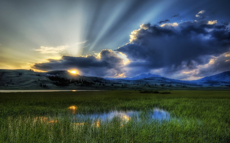swamp, hills, nature, landscape, HDR, overcast, 1080P, sun rays