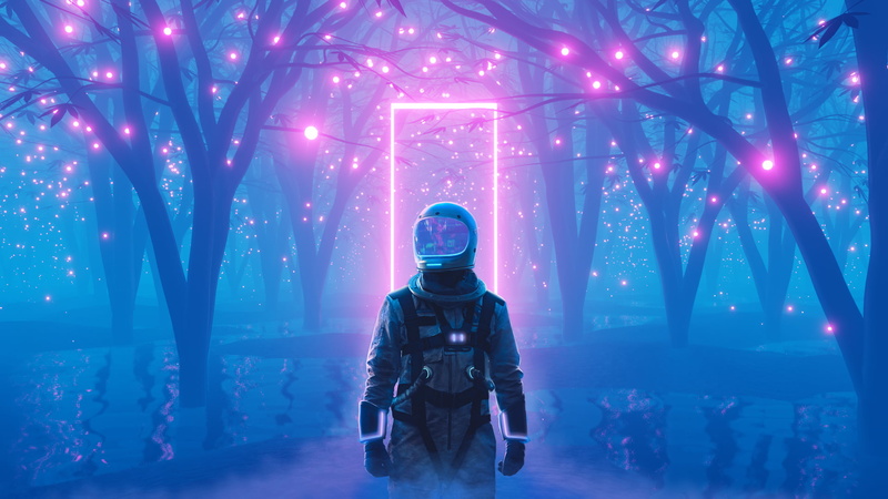 neon glow, 1080P, neon, astronaut, lake lucerne