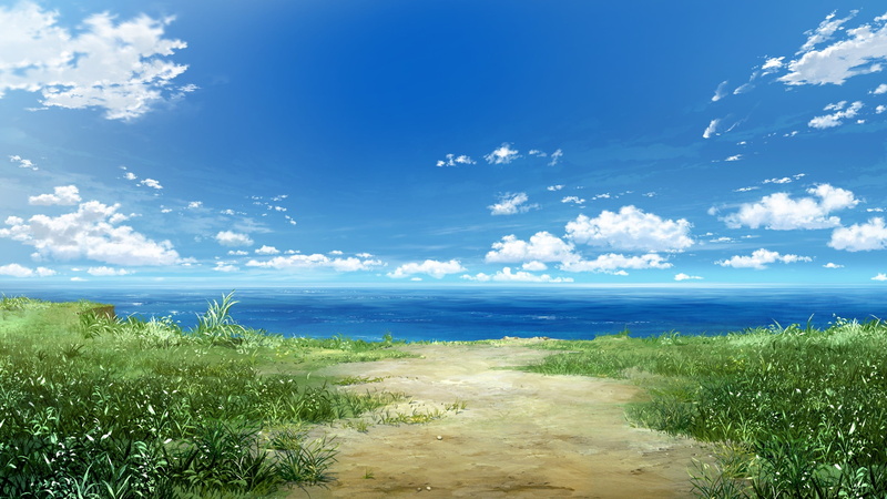 blue, beauty In Nature, painting, green Color, vacations, panoramic, water, sky blue, wave, sunlight, travel, pathway, sea, sunny, clouds, cloud - Sky