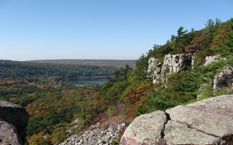 landscape, nature, forest, 1080P, Wisconsin, cliff, lake