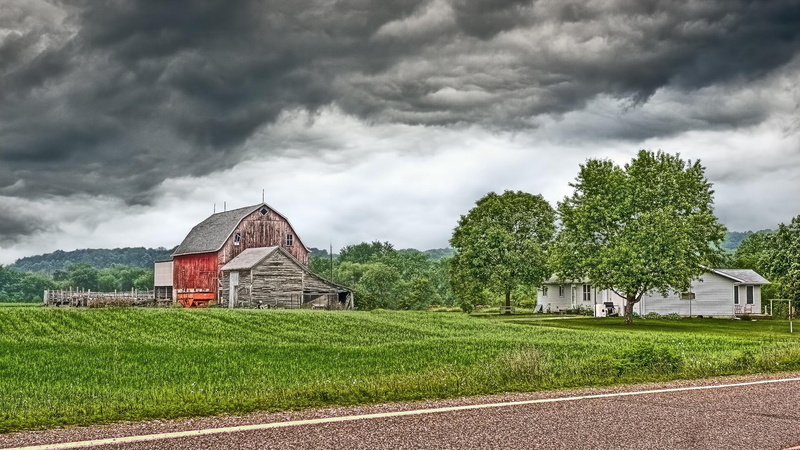 farm, 1080P, clouds, hdr, nature and landscapes, road, wisconsin