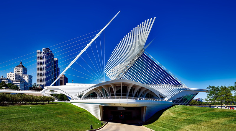 cityscape, clear sky, panorama, urban skyline, urban, daytime, wisconsin, skyline, pavilion, modern, office building exterior, field, attractions, landmark