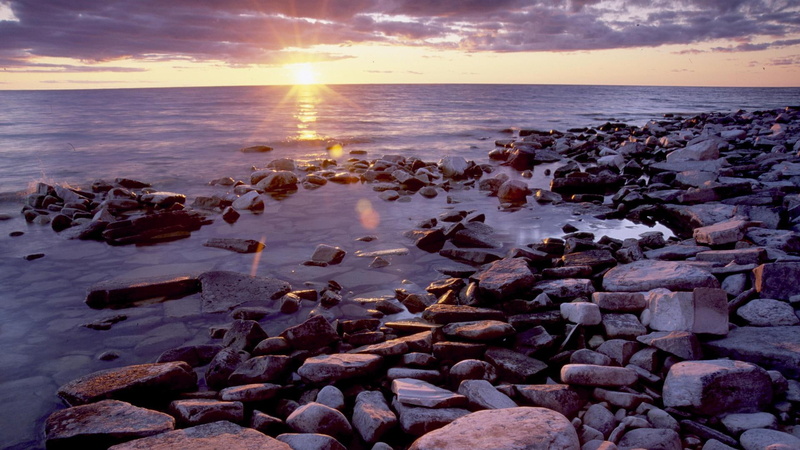 wisconsin, rocks, 1080P, lake, shore, sunrise, bay, nature and landscapes, ellison