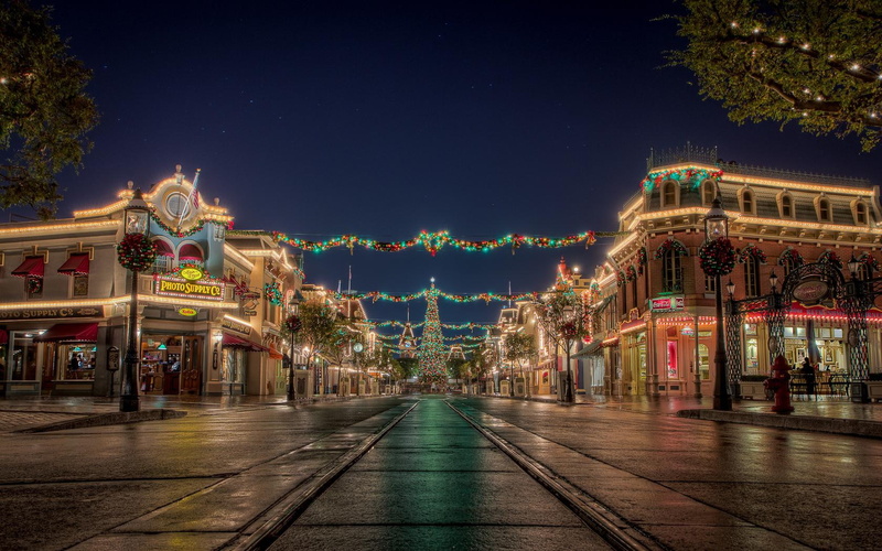 path, sky, new year, lights, road, christmas, new, concrete, holiday, city, walk, city??, year, black, 720P