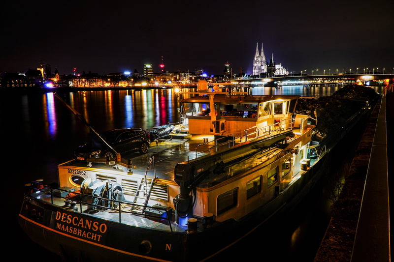 web, deutzer bridge, river, lights, high angle view, 5K, nautical vessel, harbor, lighting, no people, boot, mode of transportation, port, nature, cityscape