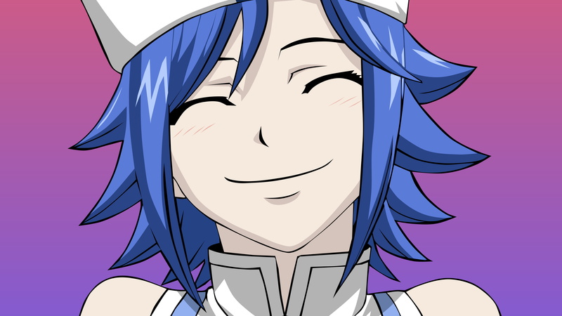 smiling, Lockser Juvia, anime, 4K, purple background, Fairy Tail, blue hair, anime girls