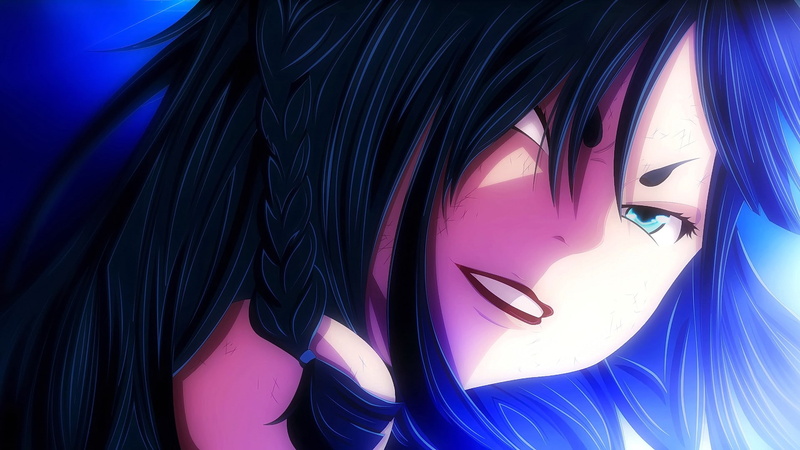 lifestyles, indoors, purple, day, human face, headshot, Fairy Tail, real people, blue eyes, one person, smiling, hairstyle, long hair, women, anime, Minerva