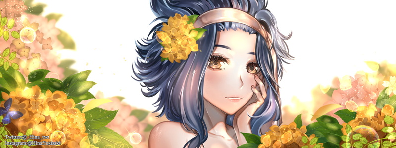 Blush, Smile, Flower, Short Hair, Fairy Tail, Brown Eyes, Headband, 1080P, Blue Hair, Levy McGarden, Close-Up, Anime, Girl
