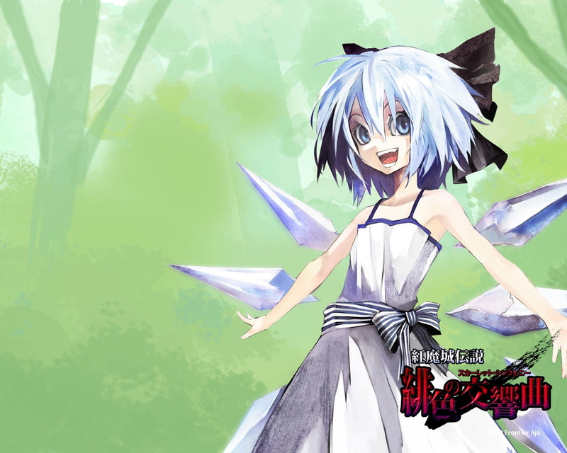 Touhou, blue, anime, koumajou, cirno, wings, hair, hd, art, akira, fairies, x, banpai, densetsu, 720P, games