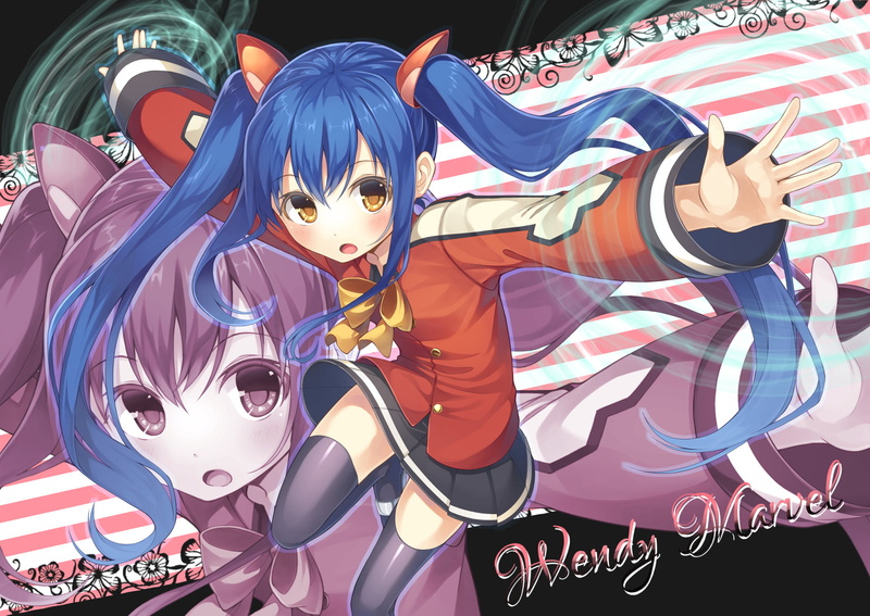 Fairy Tail, day, outdoors, Girl, human representation, Thigh Highs, Twintails, leisure activity, representation, art and craft, Wendy Marvell, Anime, large group of objects