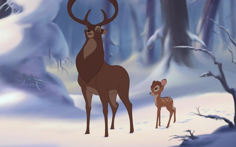 disney, deer, 1080P, bambi, landscapes, snow, walt