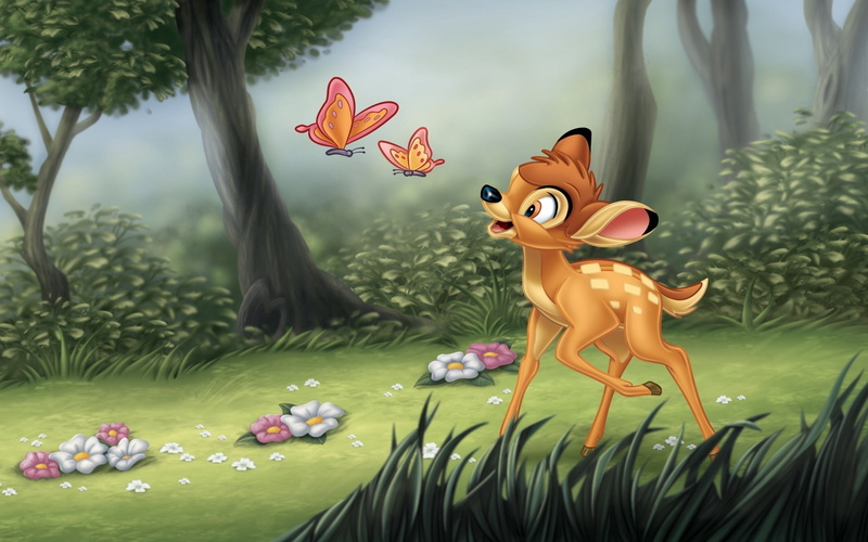 disney, nature, human representation, grass, day, craft, bambi, toy, figurine, butterflies, creativity, green color, female likeness, 2K, forest, Vehicle