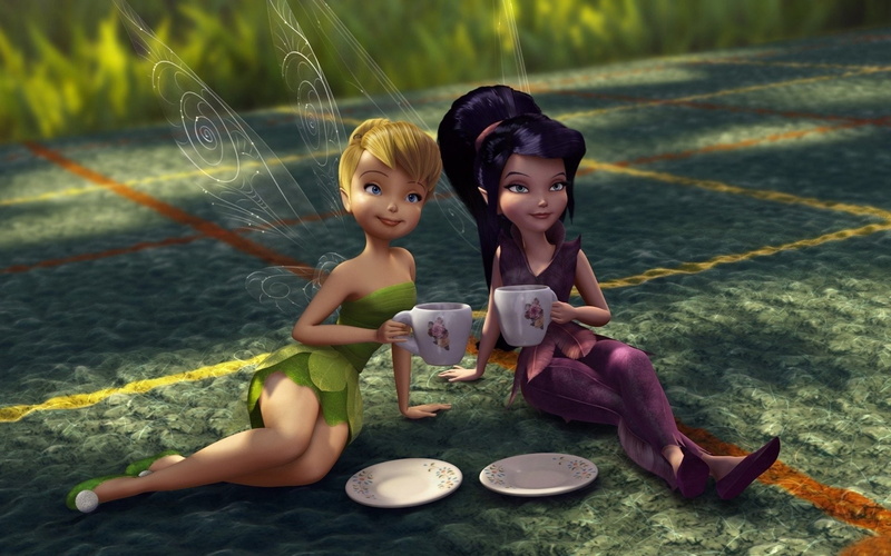 looking at camera, sitting, girls, family, Tea, women, two people, Movie, Tinker Bell and the Great Fairy Rescue, togetherness, Tinker Bell, outdoors, innocence