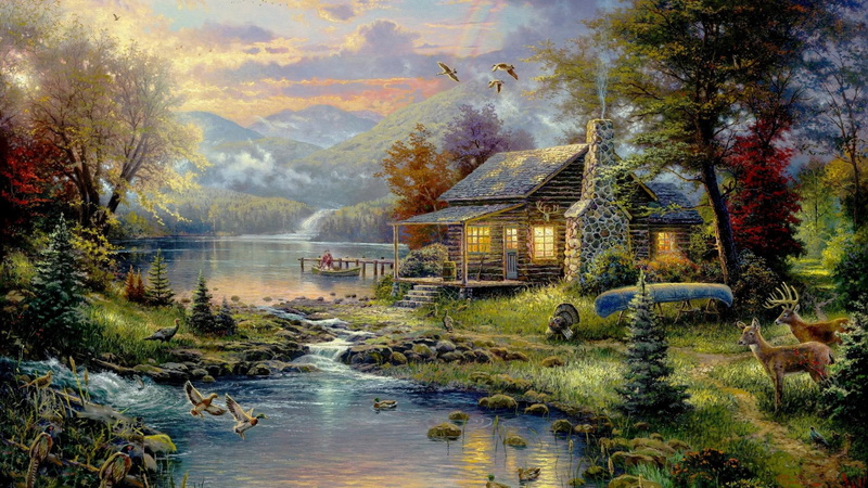 thomas kincaid, landscape painting, 1080P, painting, kincaid, landscape, paradise, thomas