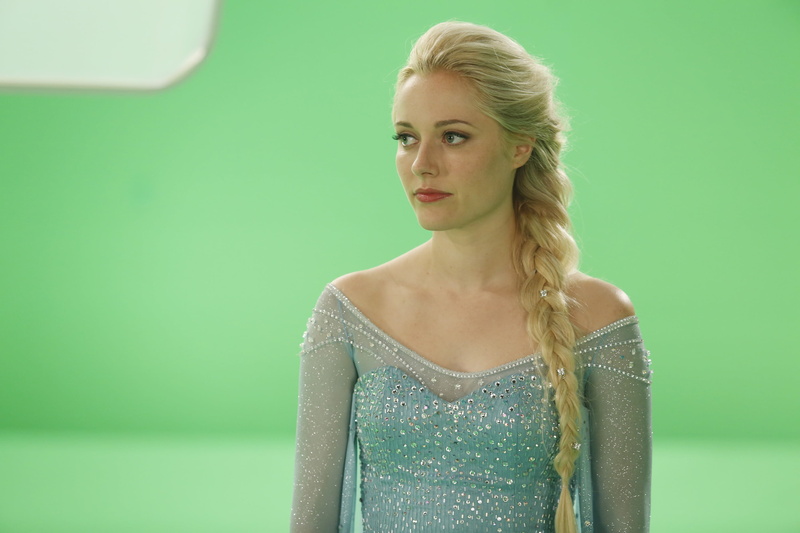 Once Upon A Time, 2K, fashion, green color, colored background, studio shot, blue background, Princess Elsa, one person, front view, teal, dress, Georgina Haig
