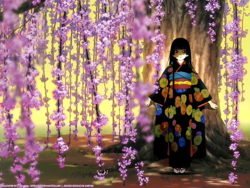 front view, beautiful woman, dark eyes, beauty in nature, trees, real people, nature, Jigoku Shoujo, portrait, growth, Enma Ai, plant, anime girls, 720P