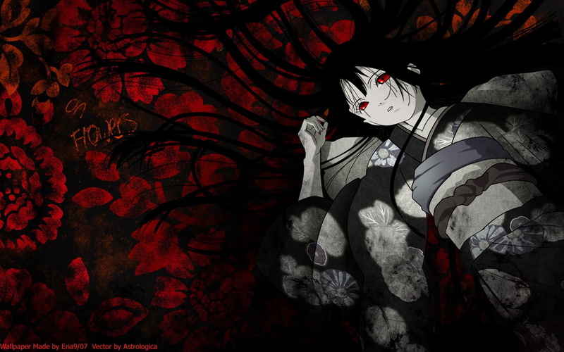 front view, lifestyles, sleeping, Jigoku Shoujo, bed, unrecognizable person, obscured face, real people, lying down, anime girls, relaxation, Enma Ai, adult
