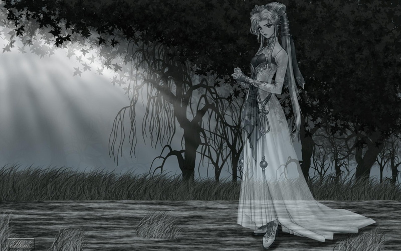 bride, bosque, sombras, tress, fantasy, 1080P, spirit, el, 3d and abstract, en