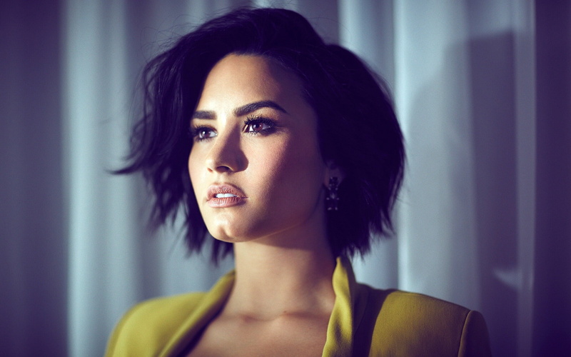 makeup, Demi Lovato, short hair, face, women, portrait, 1080P, dark hair, brown eyes
