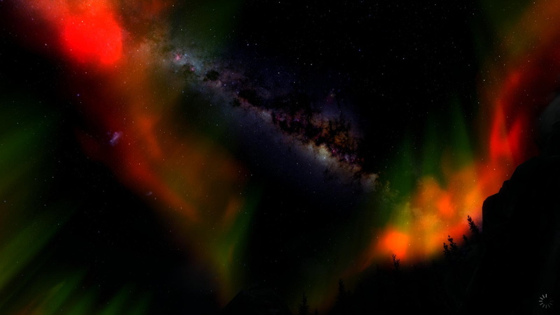 video games, dark, trees, night, PC gaming, aurorae, colorful, 1080P, stars, The Elder Scrolls V: Skyrim, screen shot
