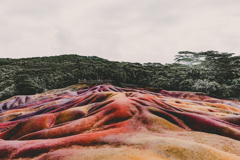 field, landscape, seven coloured earth, volcanic, nature, day, africa, 5K, place of interest, film look, environment, sky, chamarel, editing, seven coloured earth in chamarel