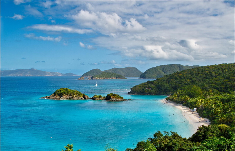 island, landscapes, mountains, turquoise, sand, 1080P, bays, st, john, nature and landscapes, forest, clouds