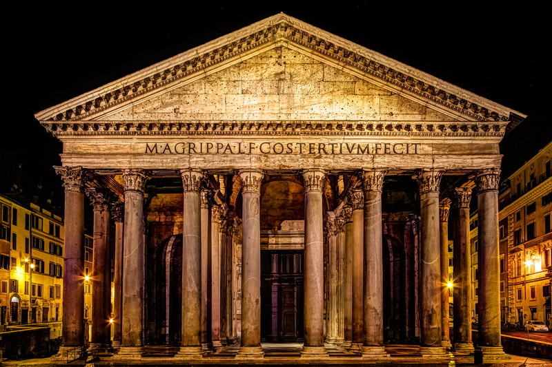 Italy, lights, Pantheon, Rome, night, 1080P