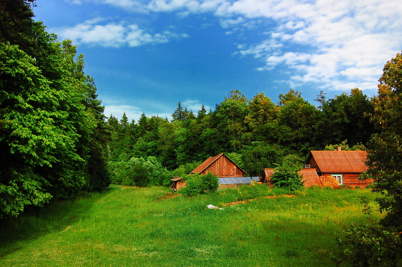 built structure, outdoors, cloud - sky, middle, grass, village, no people, green color, house, nature, architecture, forest, environment, outdoor, beauty in nature