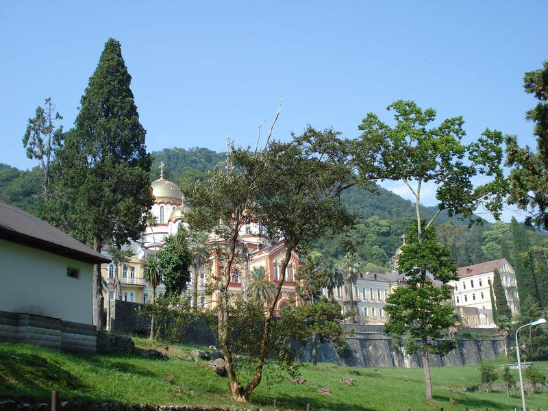 outdoors, grass, new athos, growth, green color, tress, famous Place, house, building Exterior, history, 2K, no people, tree, old, athos monastery, town