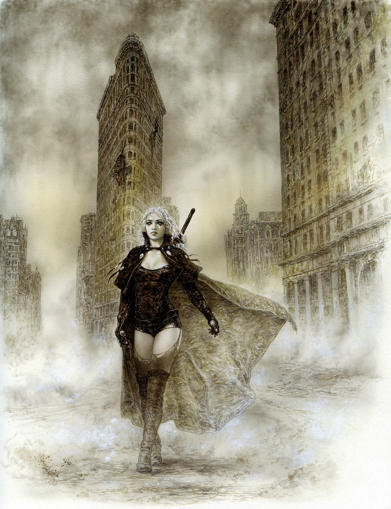 Malefic time, Flat Iron Building, women, fantasy art, Luis Royo, 720P