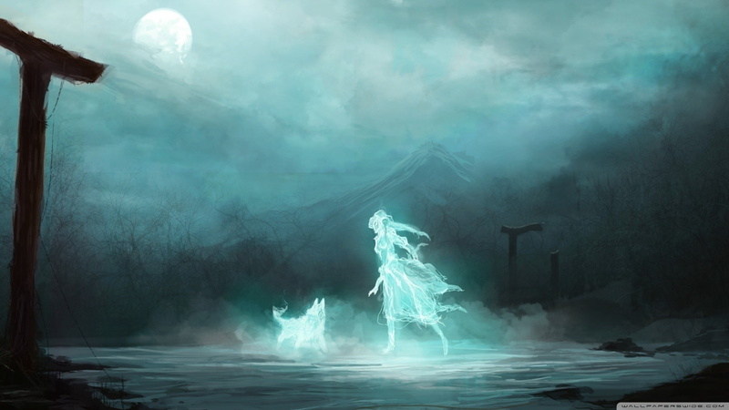mystery, water, dark, tranquility, beauty in nature, steam, fantasy art, girl, dog, snow, winter, no people, smog, arts culture and entertainment
