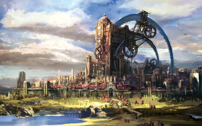 fantasy, drawing, hd, velkia, steampunk, 1080P, tera, building