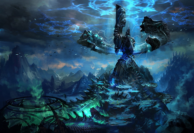 Val Kaeli, mountains, 4K, energy, TERA online, darkness, Fiction, ieroglify, the world