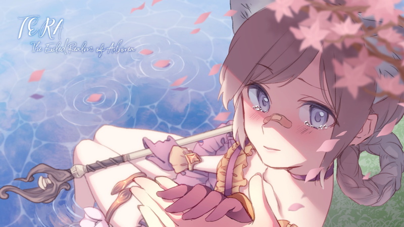 tears, brown, 1080P, 258367, cherry, (character), tera, konachan, short, (artist), blue, blossoms, hair, tagme, water, weapon, gloves, online, bandaid