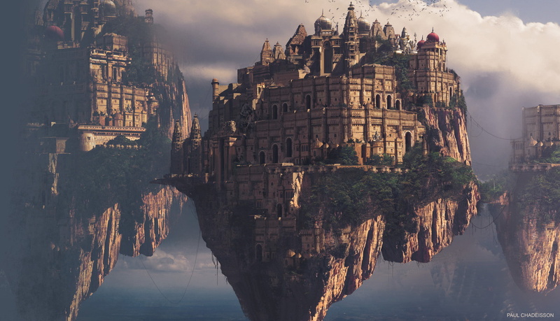 City, 1080P, Fantasy, Floating Island, Sky