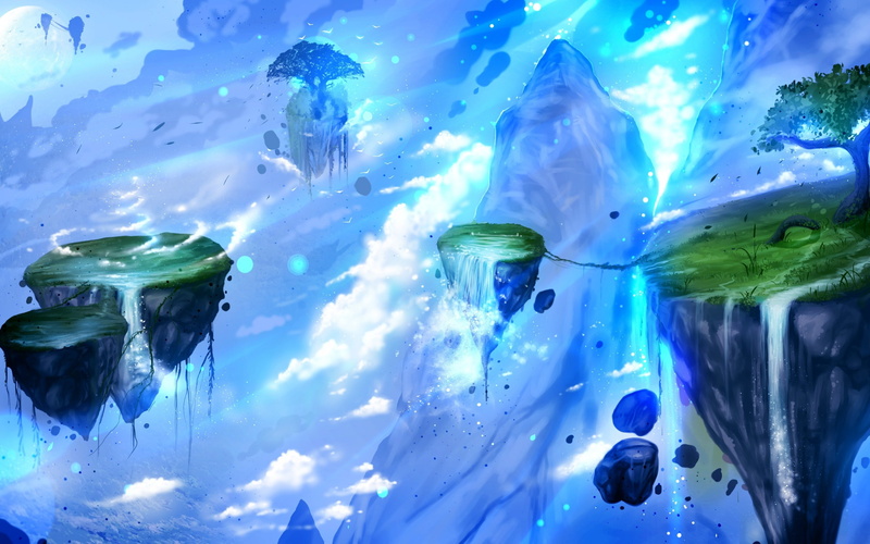 floating island, 2K, artwork, fantasy art