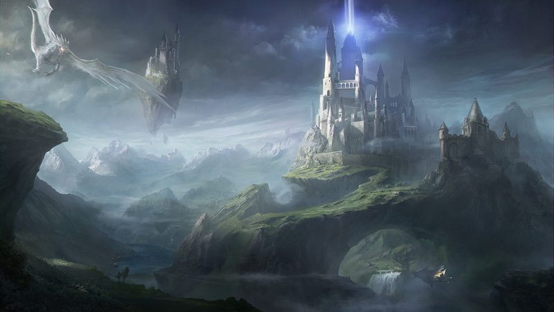 1080P, Floating Island, Dragon, Fantasy, City, Landscape