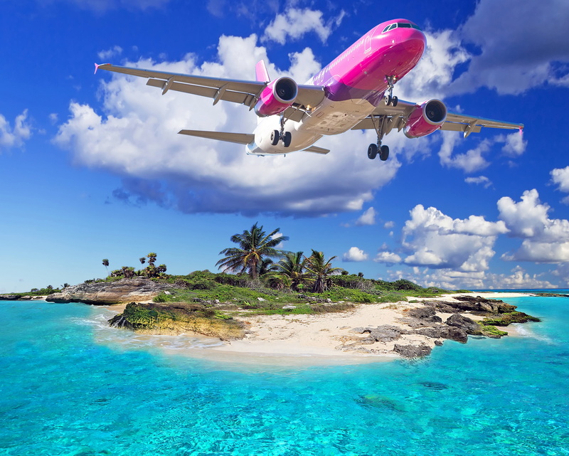 sky, water, white, no people, mode of transportation, aerospace industry, pink, land, turquoise colored, scenics, business Travel, outdoors, air, tropics