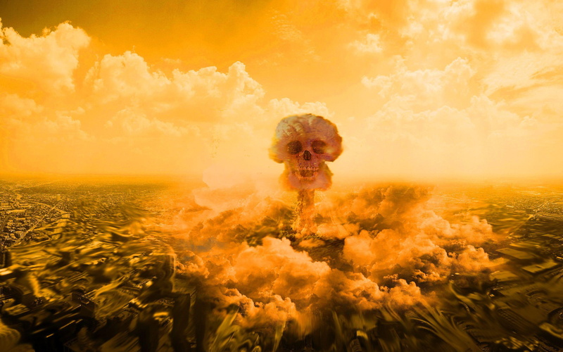 digital art, explosion, illustration, 2K, 2560x1600, skull, bomb