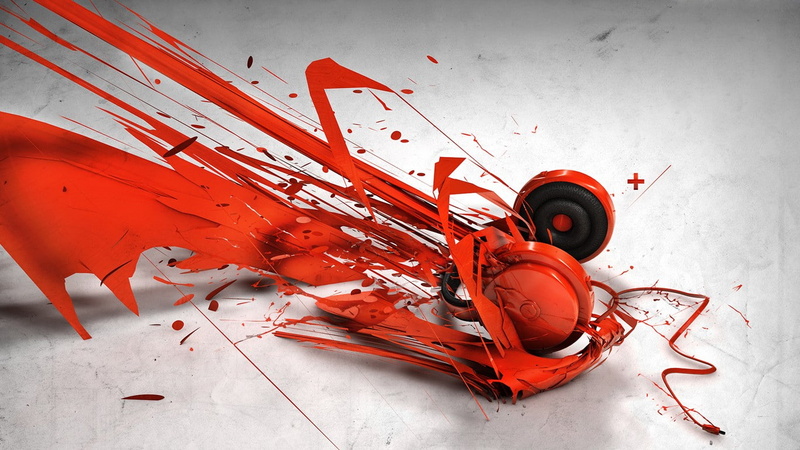 headphones, aggression, paint, 3D Abstract, sharp, indoors, splattered, colorful, abstract, dirt, table, human blood, blood, 720P, splashing, no people