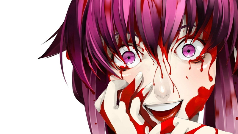 stain, red, portrait, character, Yuno Gasai, no people, woman, pink color, creativity, front view, representation, Mirai Nikki, human representation, close-up