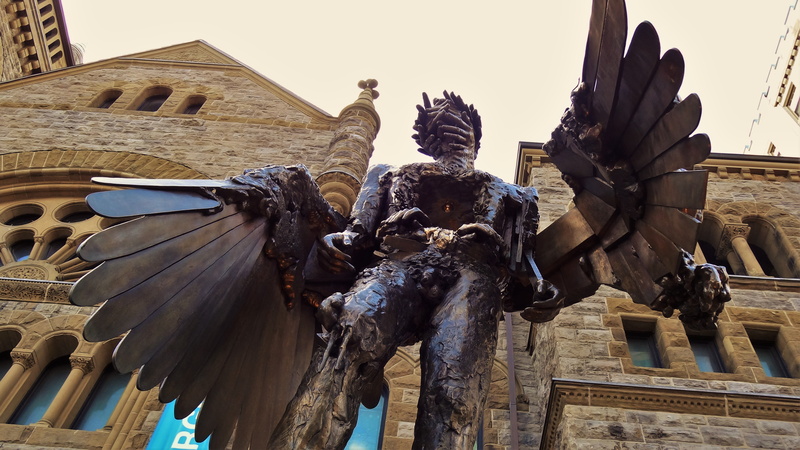 art and craft, statue, sculpture, david altmejd, craft, no people, building, bronze, low angle view, 4K, fine arts, day, human representation, canada