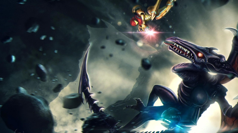 samus, illlustration, monster, hd, 1080P, purple, video games, nintendo, metroid