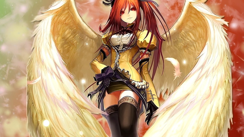 Tachikawa Mushimaro, 1080P, wings, anime, thigh-highs
