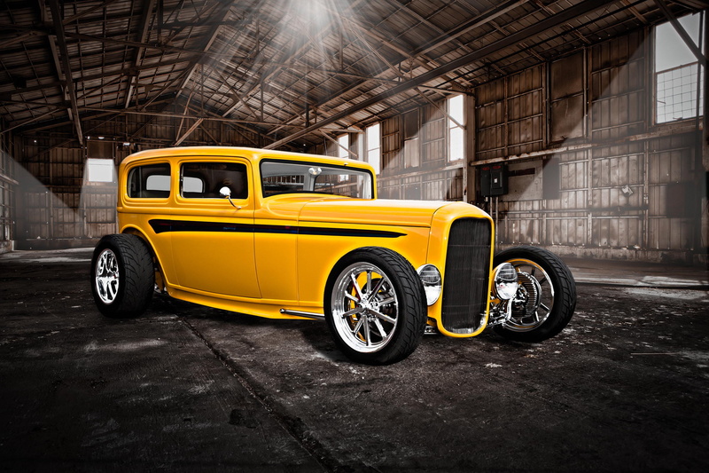 black, retro, absence, motor vehicle, garage, no people, classic car, car, wheel, classic, 1080P, day, hot-rod, muscle, architecture, transportation, tire