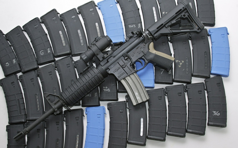 industry, assault, War and Army, no people, day, magazine, Machine Gun, government, arrangement, still life, lot, black color, security, weapon, blue