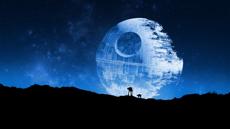 science, night, space, silhouette, milky way, astronomy, star wars death star at at space night sky, 2K, blue, galaxy, space and astronomy, scenics - nature